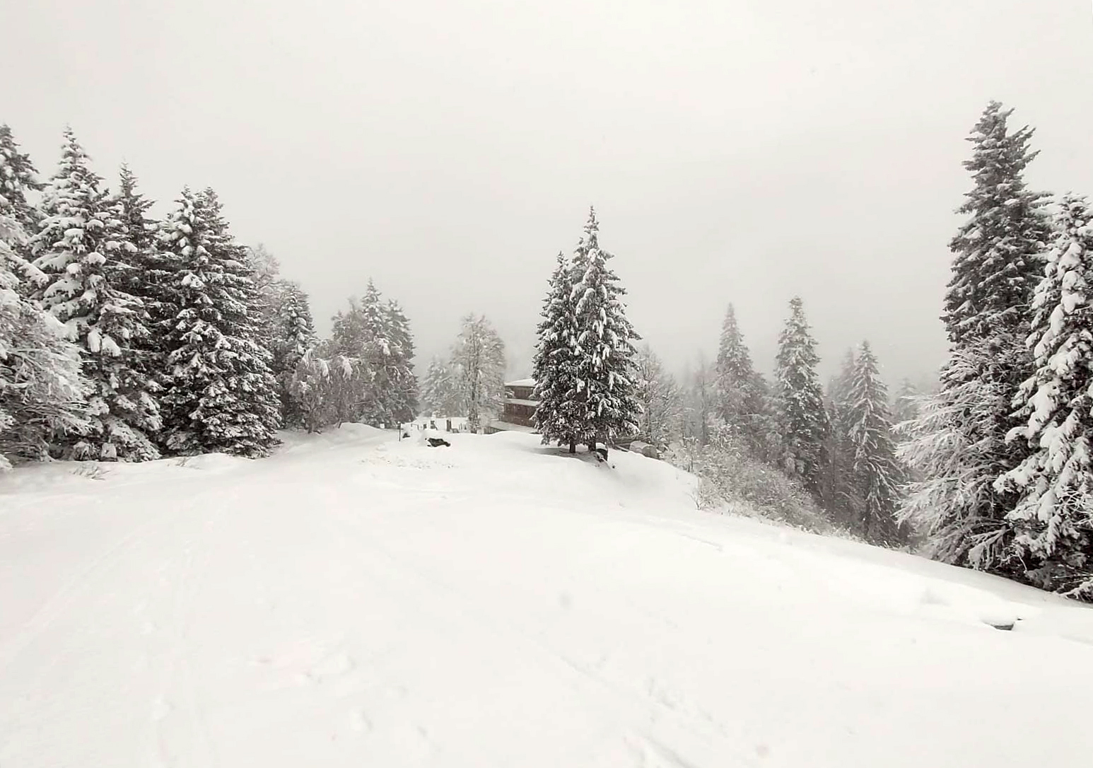 Heavy snowfall in Fai della Paganella, Italy