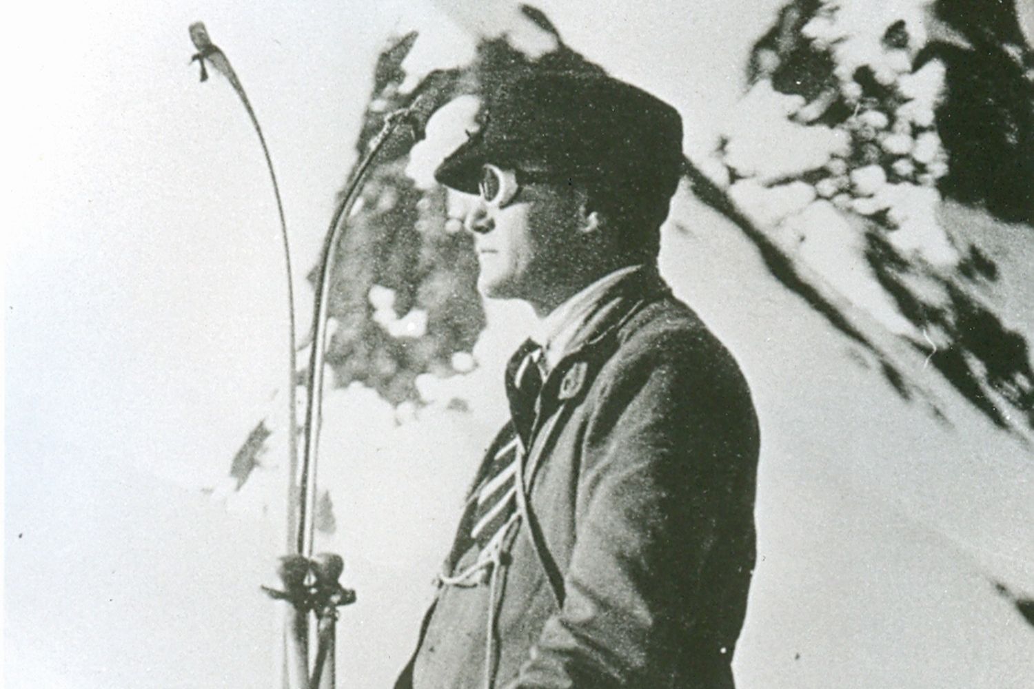 Arnold Lunn on the Eigerjoch in 1924 during the first ski ascent of Eiger with Walter Amstutz (photo taken by Walter)