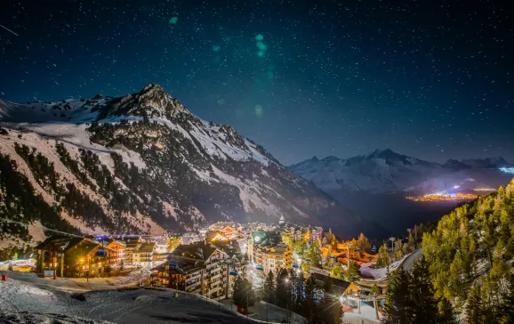 Mountain landscape of Arc1950 by night CREDIT Andy Parant