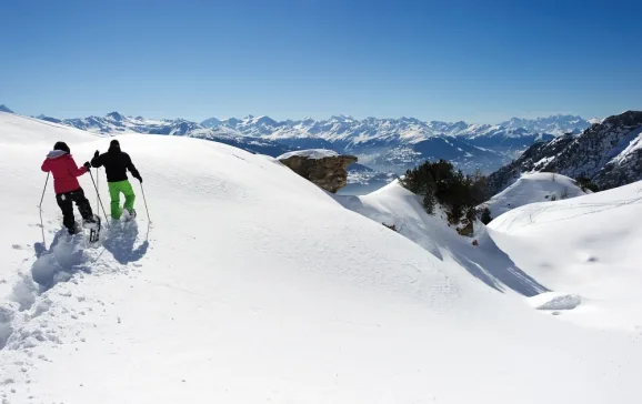 spectacular snowshoeing in crans montana switzerland oliviermaire