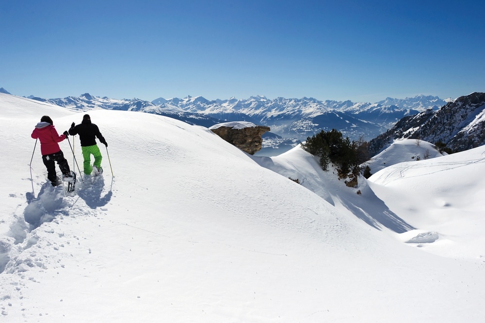 spectacular snowshoeing in crans montana switzerland oliviermaire