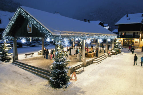 The covered market place in Samoens, France Samoens night France