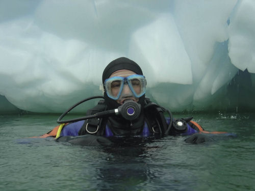 Ready to dive beneath the ice, Tignes, France ice diving Tignes France