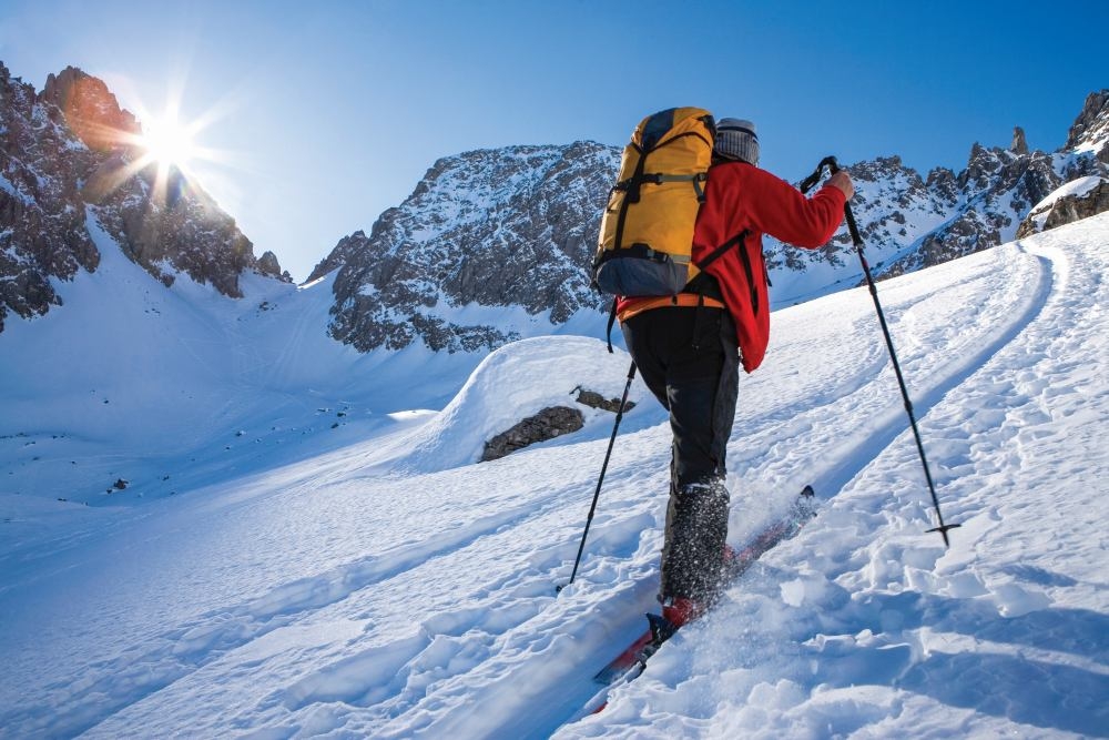 ski touring heading up the mountain