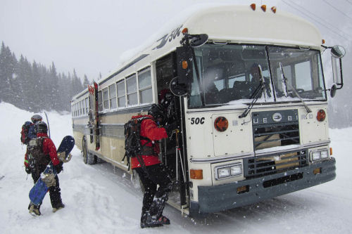 Boarding the ski bus, Silverton, Colorado ski bus Colorado USA