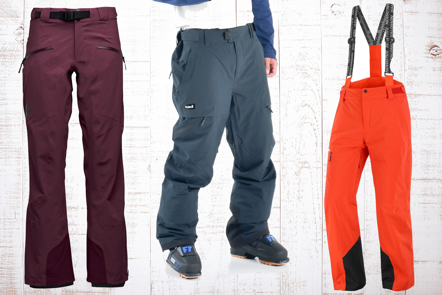 Set of Ski pants technical fashion illustration with normal low waist, high  rise, zipper patch pockets