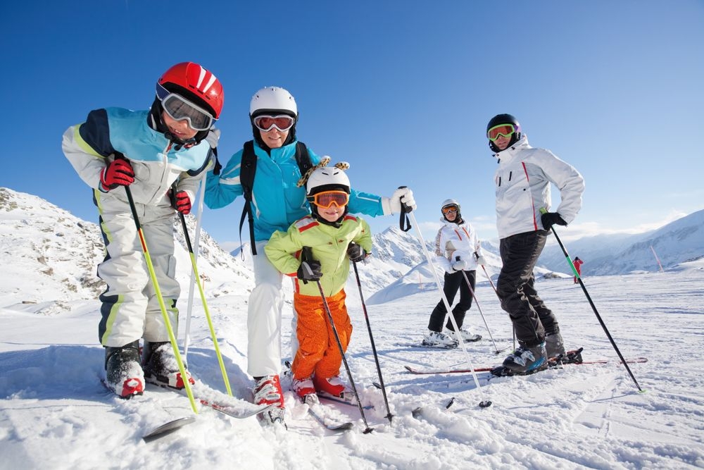 family skiing