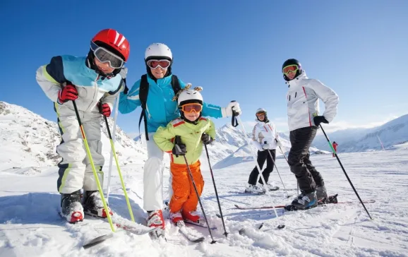 family skiing