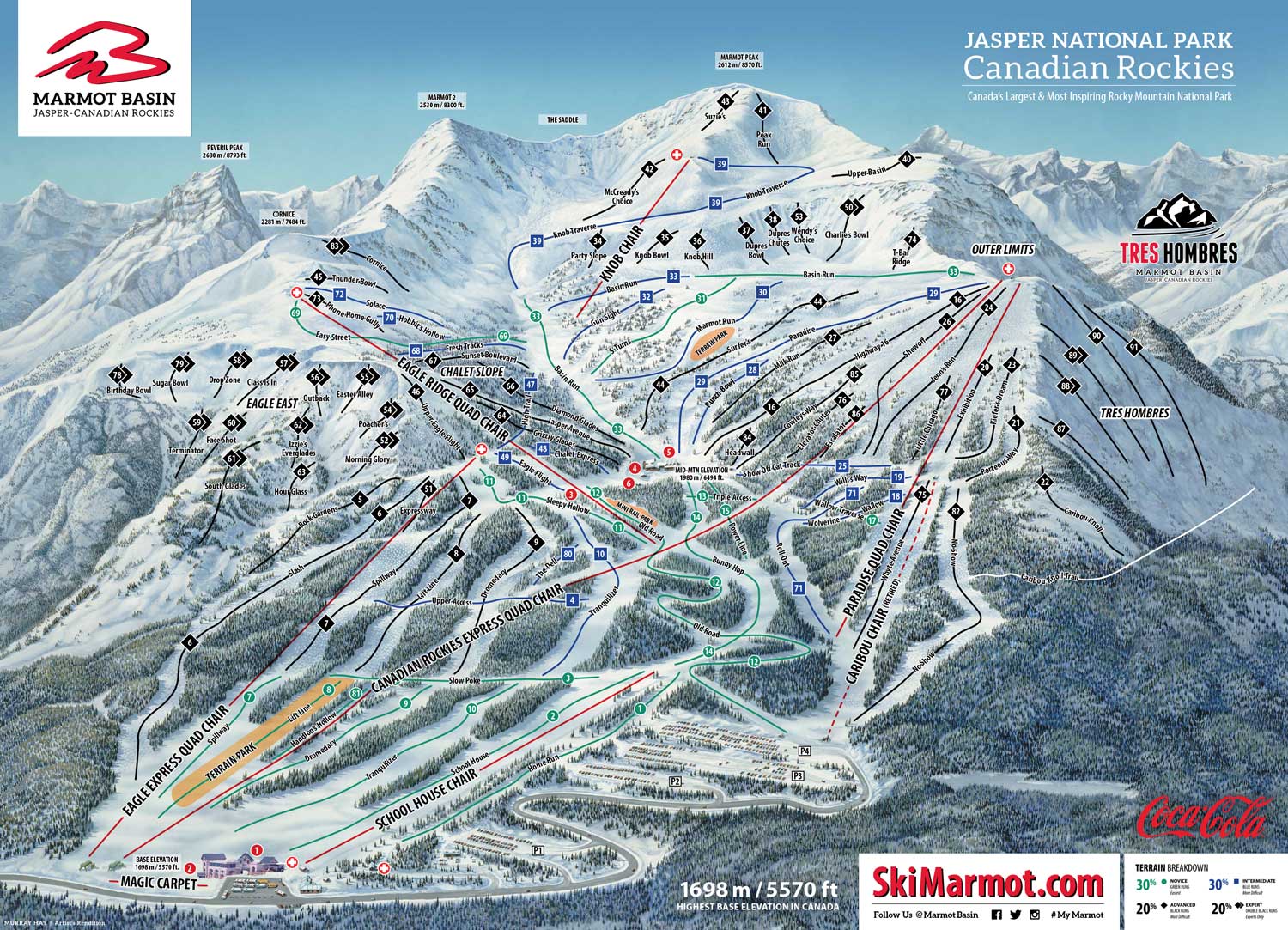 Jasper Ski Map Marmot basin Piste Map