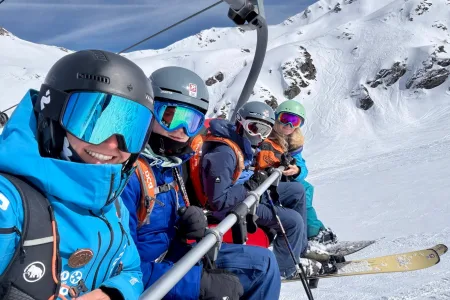 Family skiing in La Plagne France 2 c