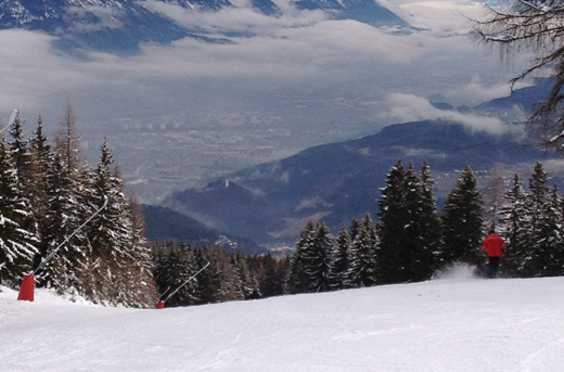 The view of Innsbruck from Mutters ski resort this weekend Fresh snow with views of Innsbruck
