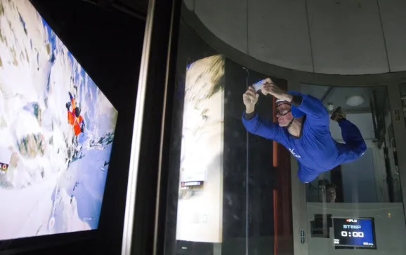 eddie the eagle plays steep in wind tunnel