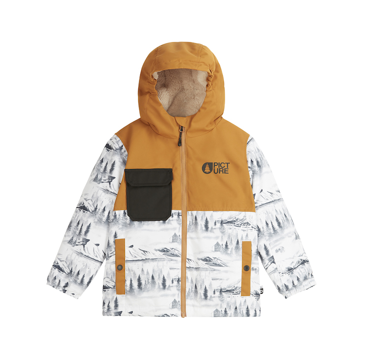 Mustard yellow and white snow scene print jacket_Picture